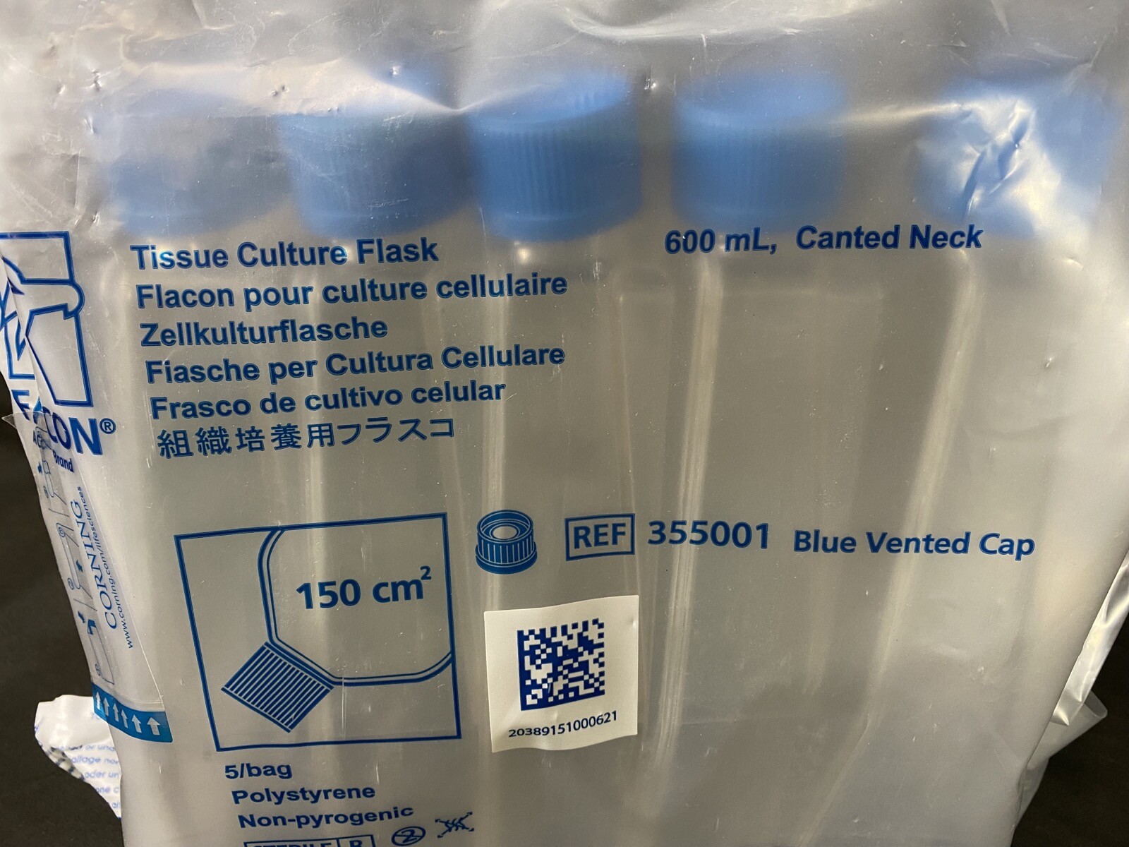 FALCON Polystyrene 600mL Canted Neck Tissue Culture Flask 355001 (15/pk)