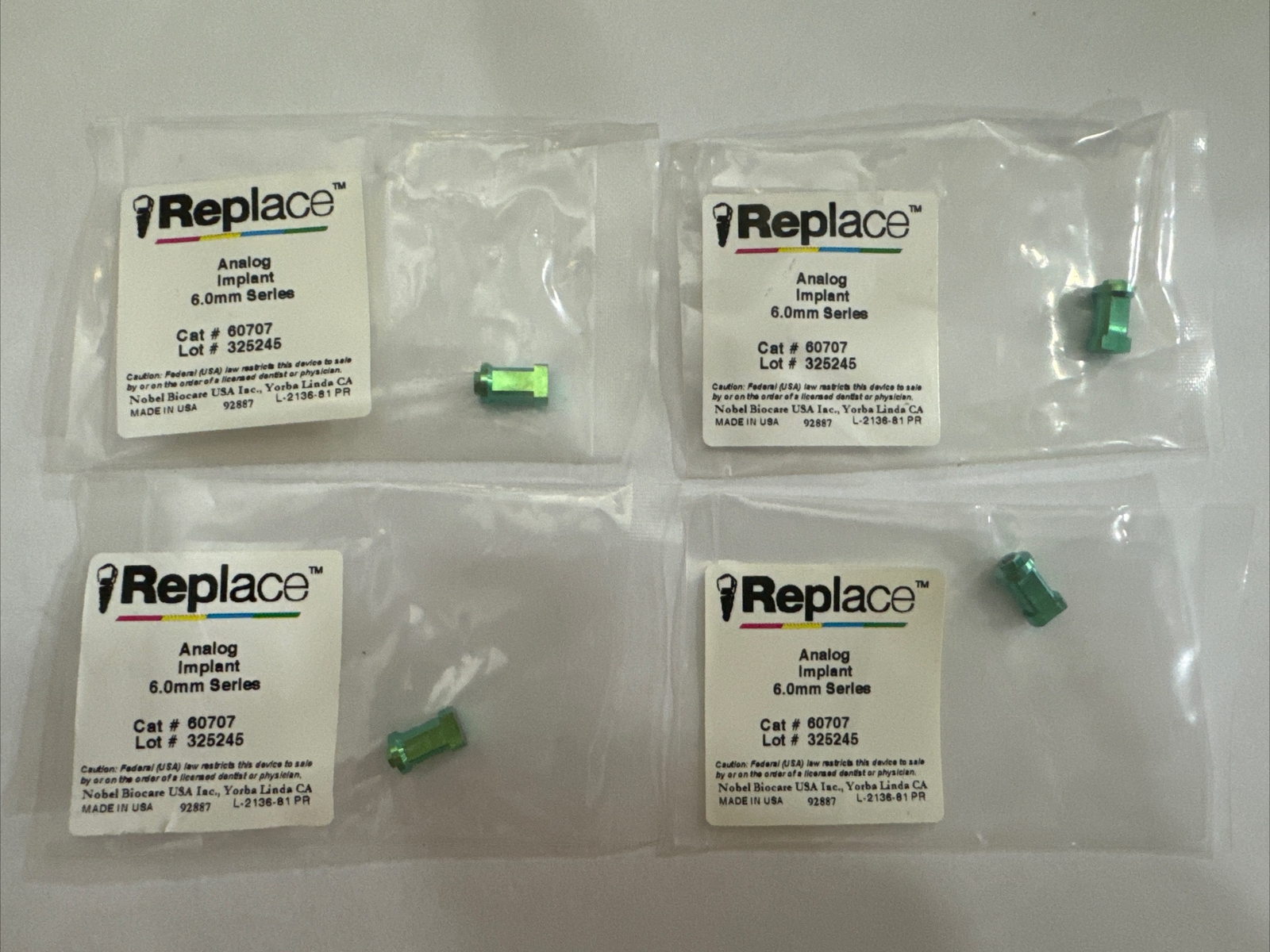 NOBEL BIOCARE DENTAL LABORATORY ANALOG REPLACE 6.0mm Series LOT OF 4