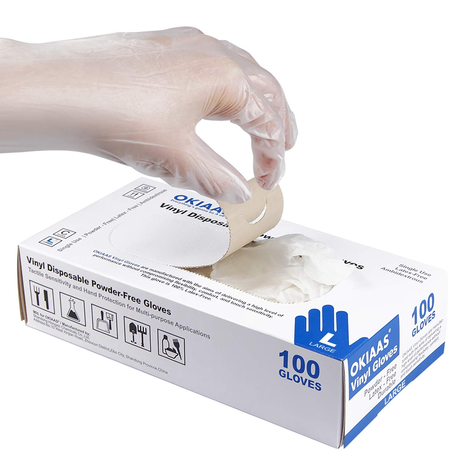 OKIAAS Disposable Gloves M, Food Safe | Latex-Free and Powder-Free Clear Vinyl G
