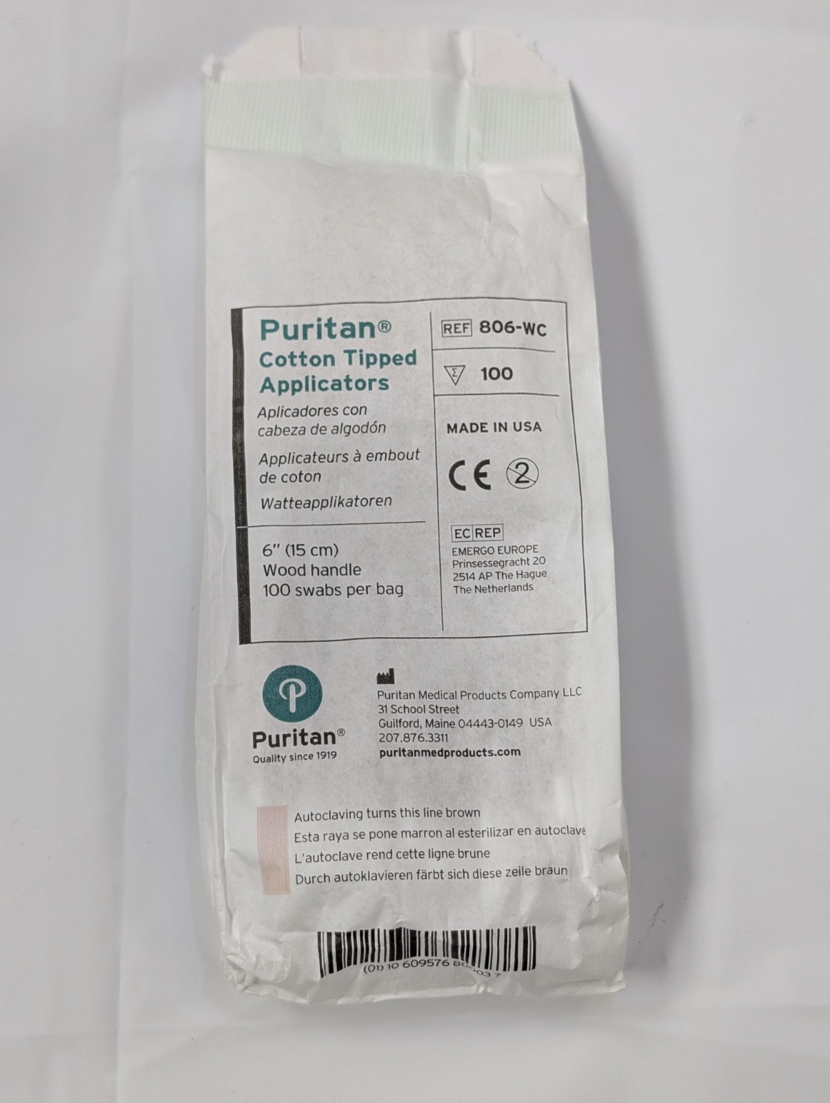 Puritan 806-WC Cotton Tipped Applicators 6″ Wood Handle 800ct 8 Bags x 100 USA