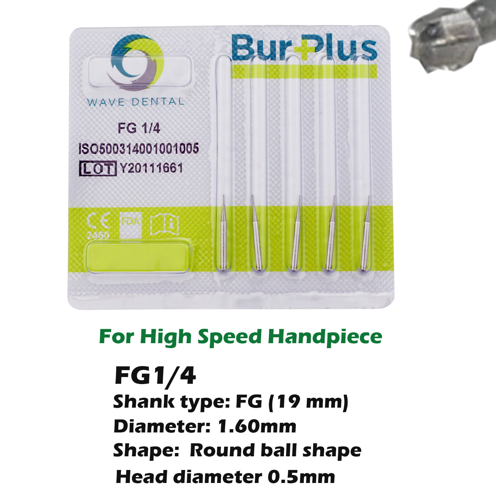 Wave Dental Carbide Bur Friction Grip High Speed Bur FG330 Round 1/4 2 4 6 8 557