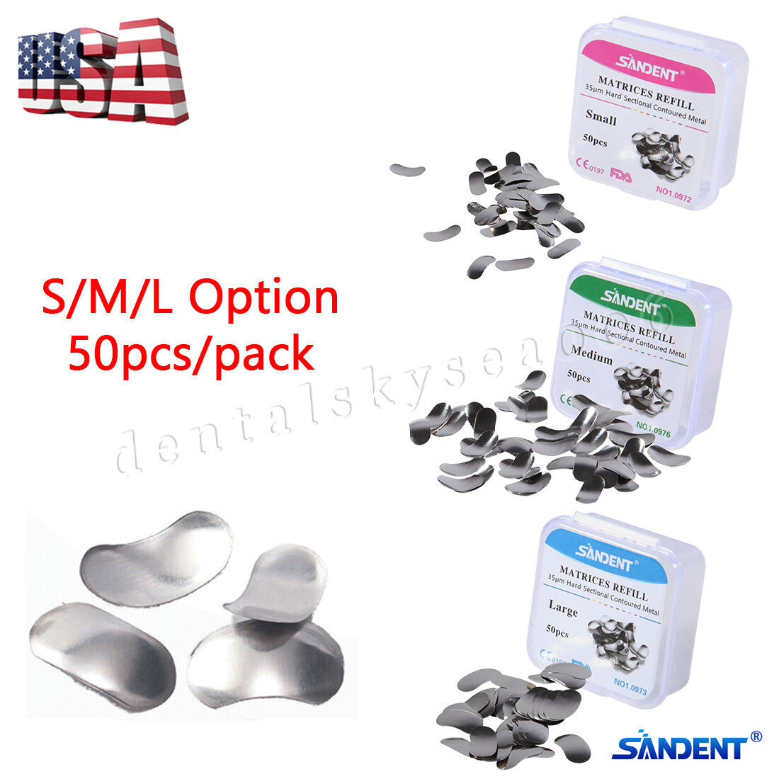 35μm Dental Metal Matrices Bands Matrix Sectional Contoured soft bands [US]S/M/L