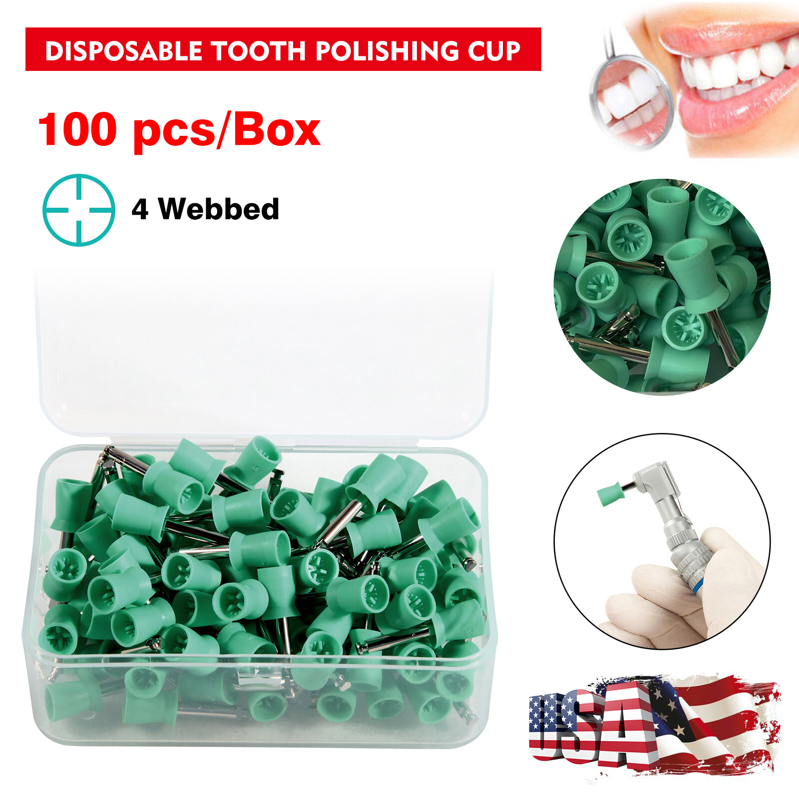 100pcs Dental Latch type Rubber Polishing Cups Brushes Tooth Prophy Polisher LS