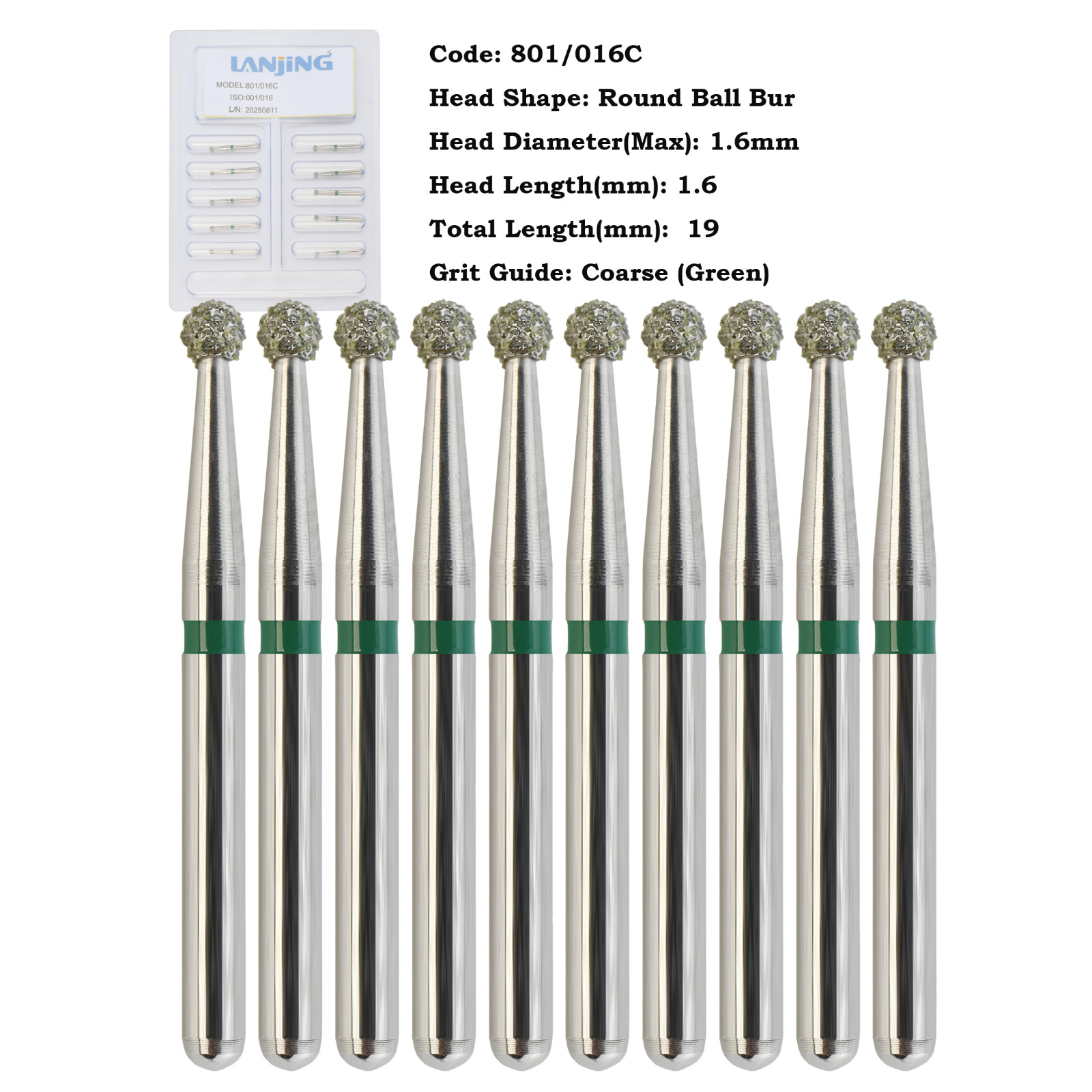 Dental Diamond Burs for High Speed Handpiece FG Surgical Long Round Ball 801/016