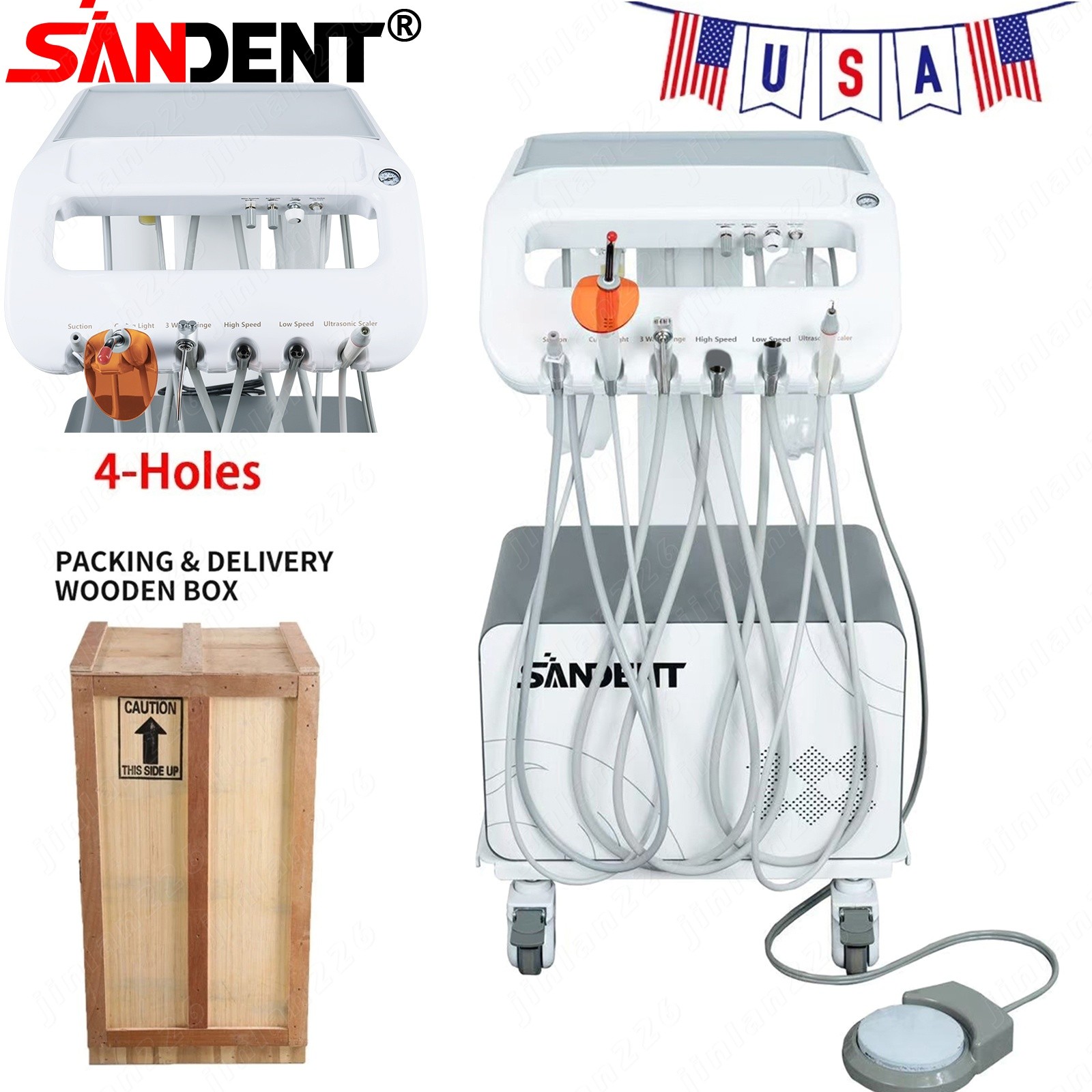 Portable Dental Unit With Air Compressor Motor 3 Way-Springe Handpiece Pipe