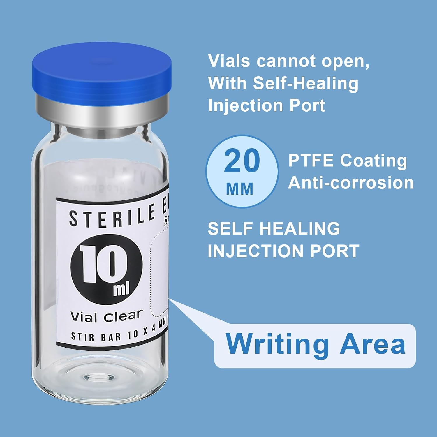 20 Pcs 10Ml Sterile Empty Vials with Self Healing Injection Port Glass