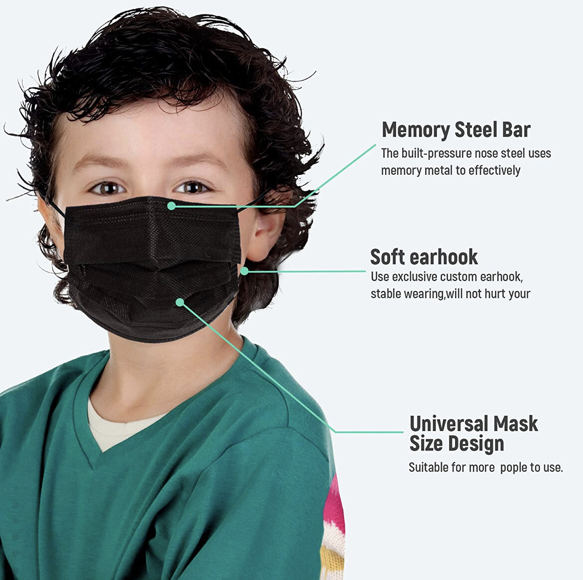 [50 PACK] Black Kids Face Mask Toddler Child Masks Disposal 3 lyers USA Seller