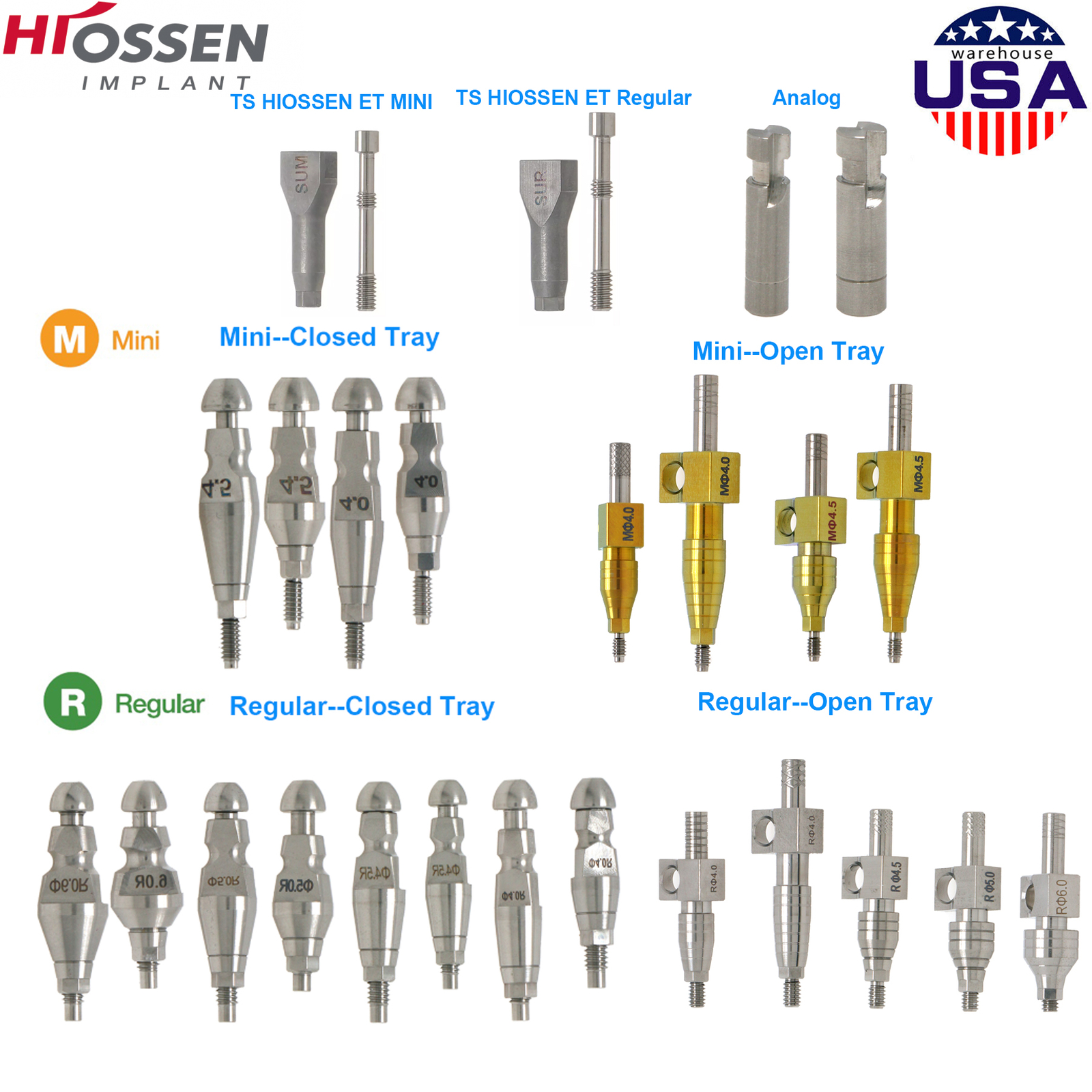 US ET lmplant lmpression Coping Analog Regular Mini Open Closed Tray Fit Hiossen