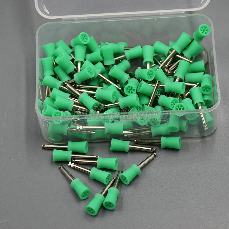 100PCS Dental Rubber Prophy Polish Polishing Cups Brush Latch Type Green HOT