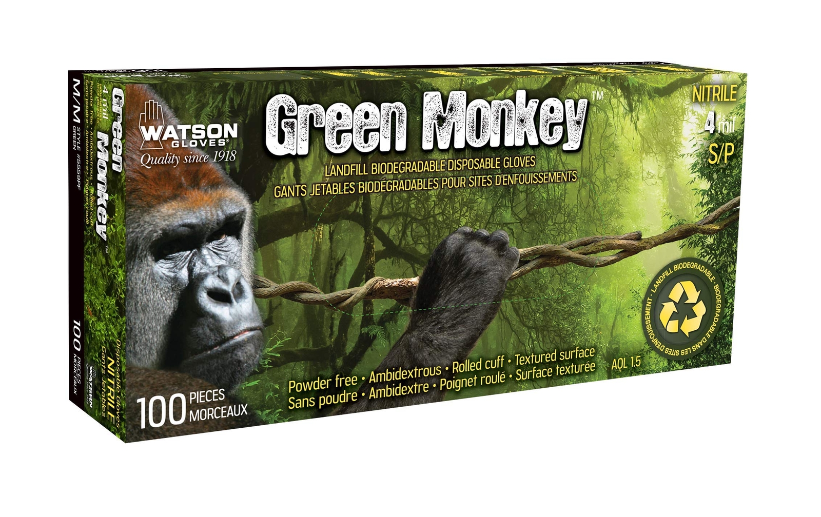 Watson Gloves Green Monkey Nitrile Textured Green Disposable Gloves 100pk XL