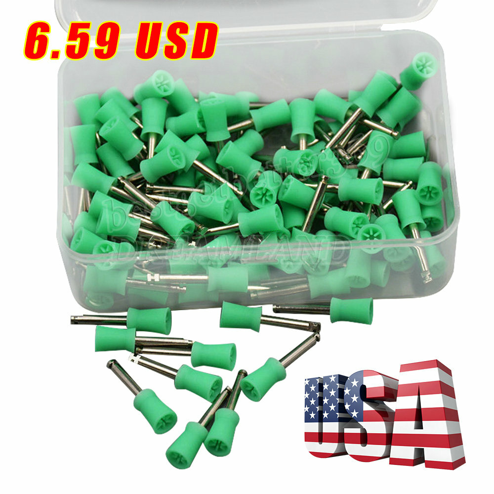 100PCS Dental Rubber Prophy Polish Polishing Cups Brush Latch Type Green HOT