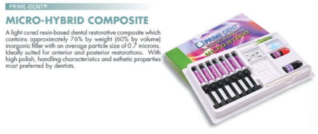 Prime-Dent VLC Light Cure Micro-Hybrid Dental Resin Composite 7 Syringe Kit
