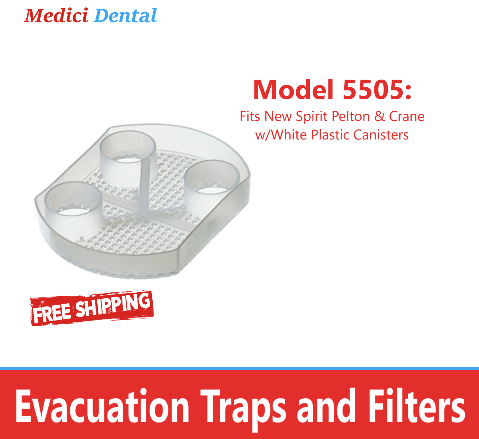 Dental Evacuation Traps 5505: Fits New Spirit Pelton & Crane w/White Plastic 144