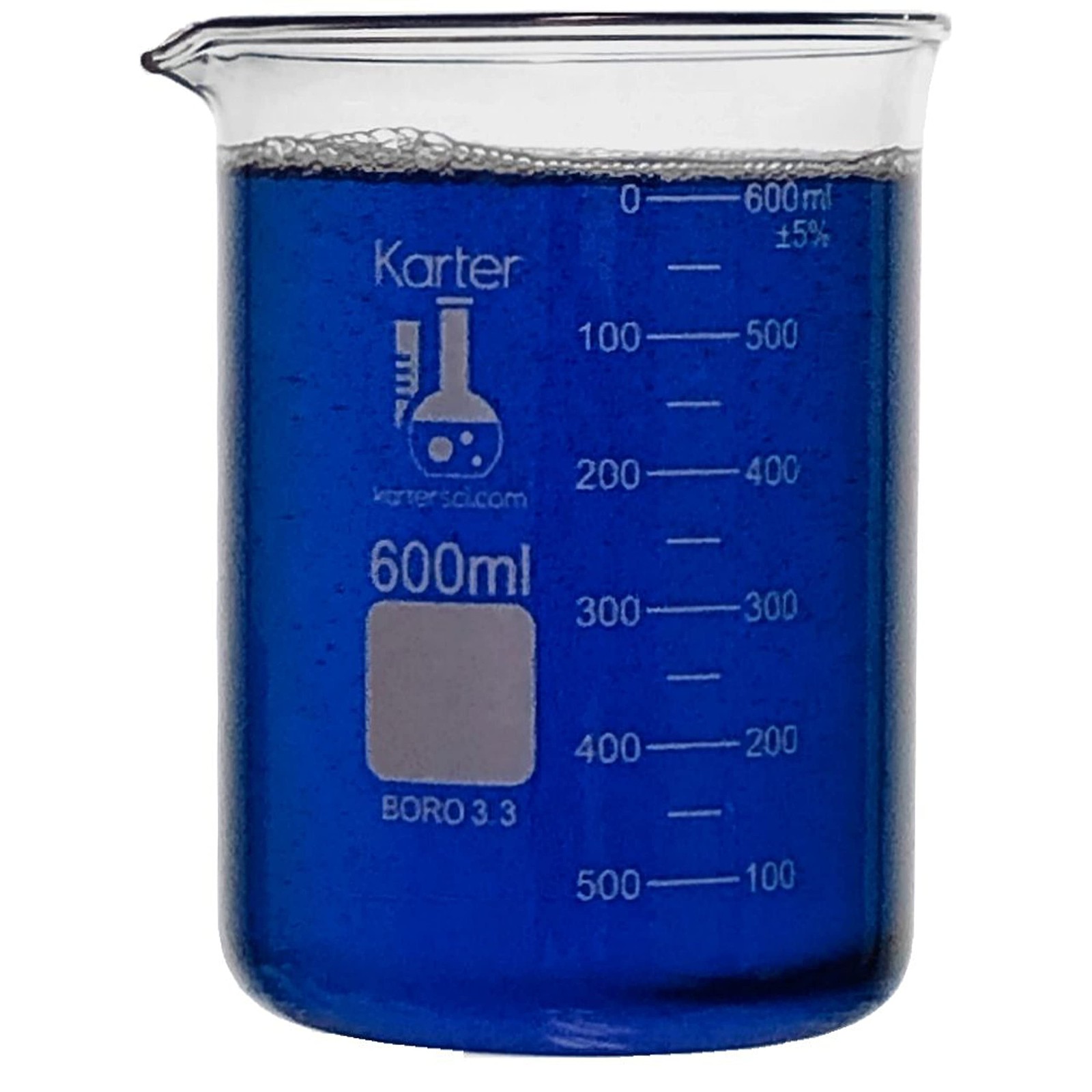 600ml Beaker, Low Form, Borosilicate 3.3 Glass, Double Scale, Karter Scientif…