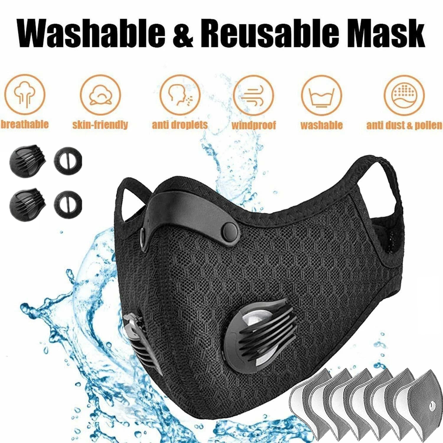 Washable Reusable Facepiece Half Face Shield Respirator Dust Mask With Filters