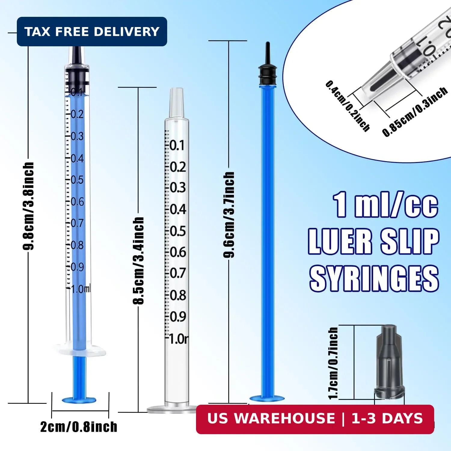 100Pack 1ml Syringes With Caps
