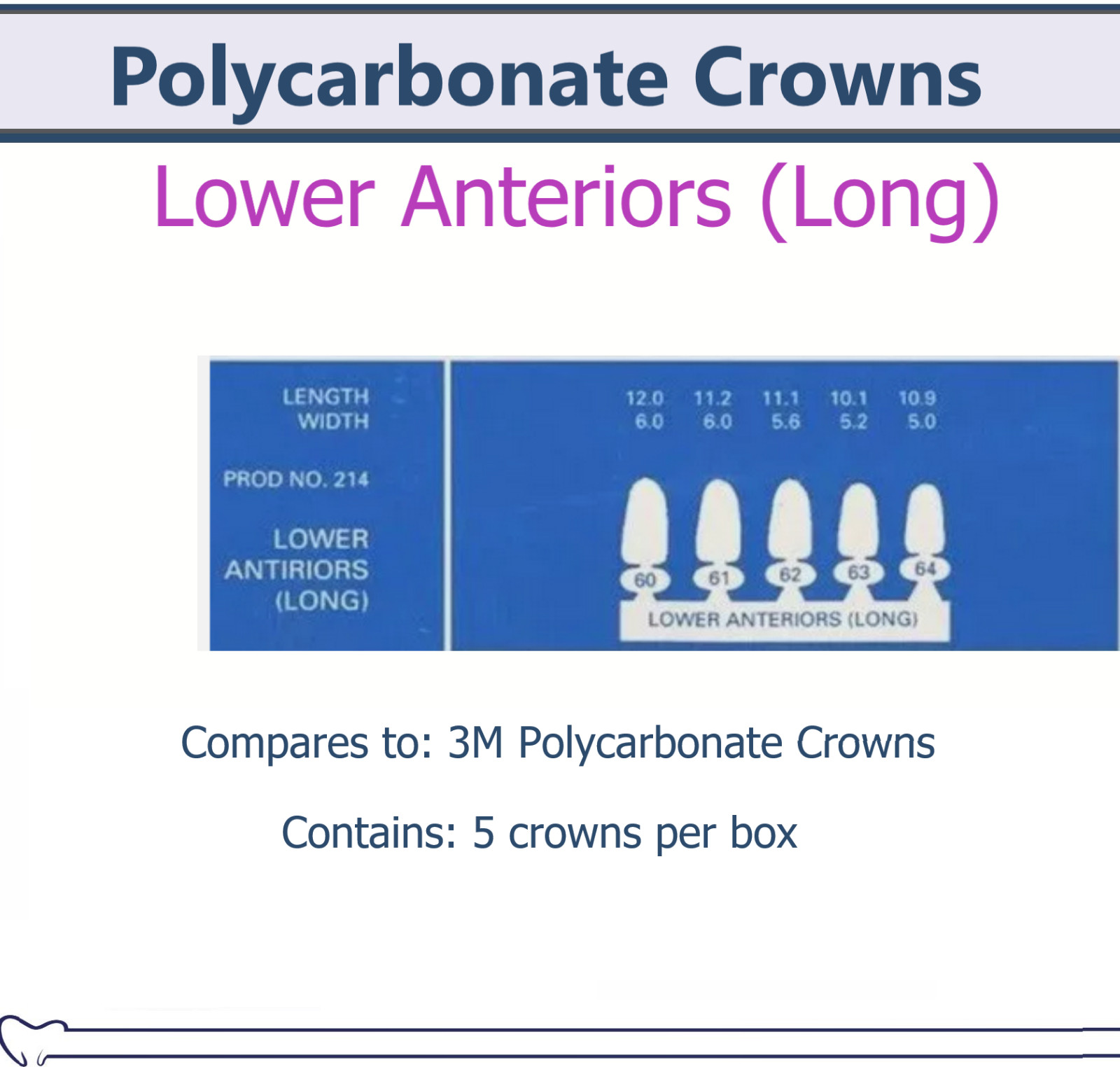 MARK3 Dental Temporary Polycarbonate Crowns All Sizes Swiss Made Box/5, 3M Type
