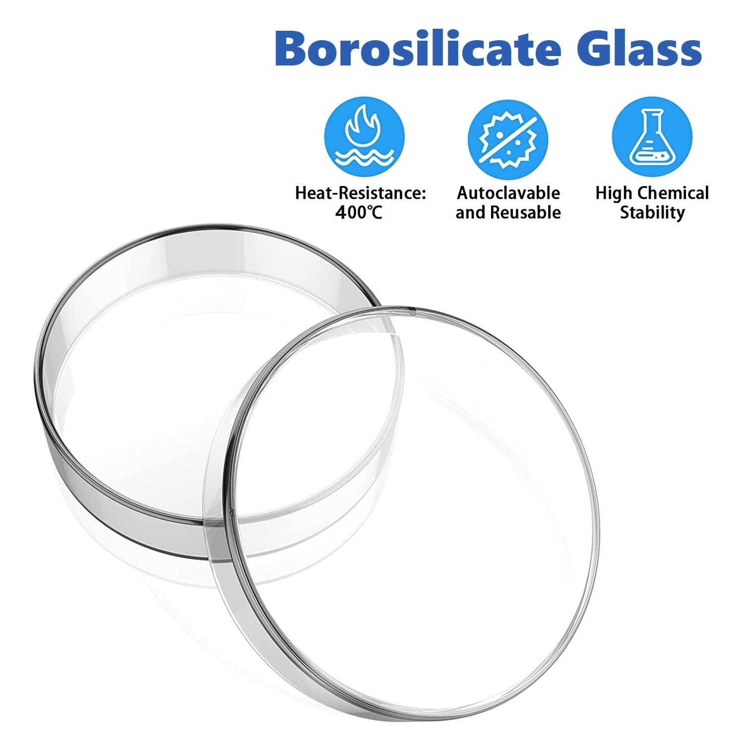 60mm Glass Petri Dish Lab Petri Plates Dishes Reusable w/ Lids Autoclavable US