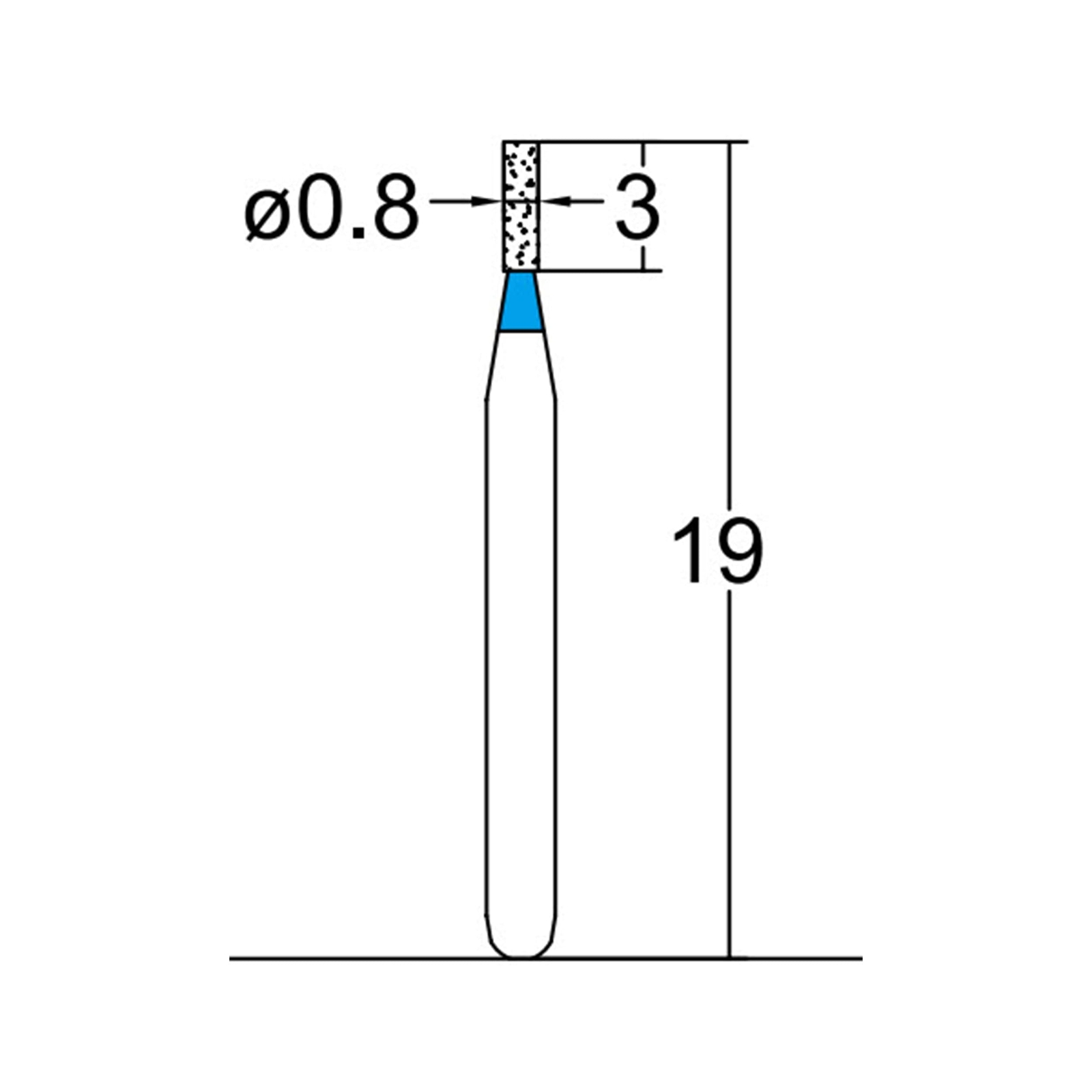 Cylindrical 0.8 mm Dia. Medium Grit Diamond Dental Bur 25 Pcs. 107.8M2