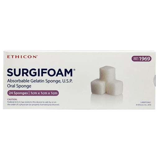 Surgifoam Gelatin Sponge 1cm x 1cm x 1cm, Sterile 24/Box, USP Oral