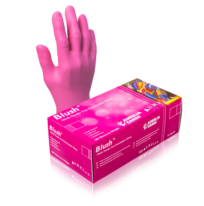 200 Medium Pink Nitrile Exam Gloves, M, Aurelia Blush Latex Free Pwdr Free