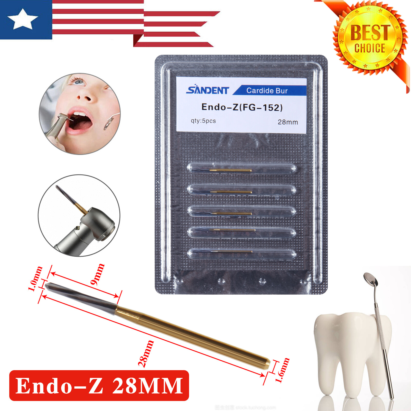 50 Pcs Dental Endo-Z Bur Carbide Tungsten Surgical Cutter Drill Burr 1.0*28mm