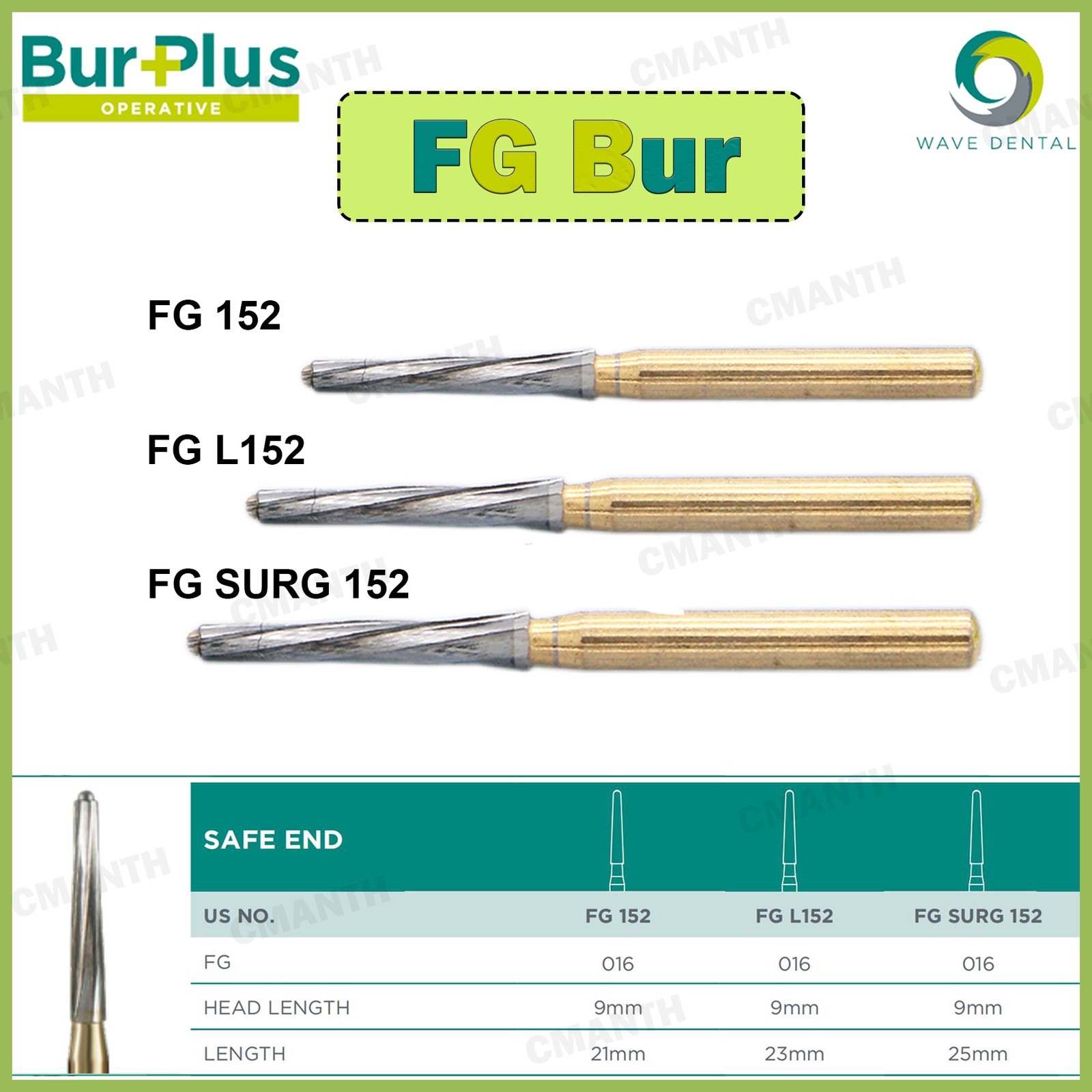 WAVE Dental Burs Tungsten Carbide Drill Bits FG Series For High Speed Handpiece