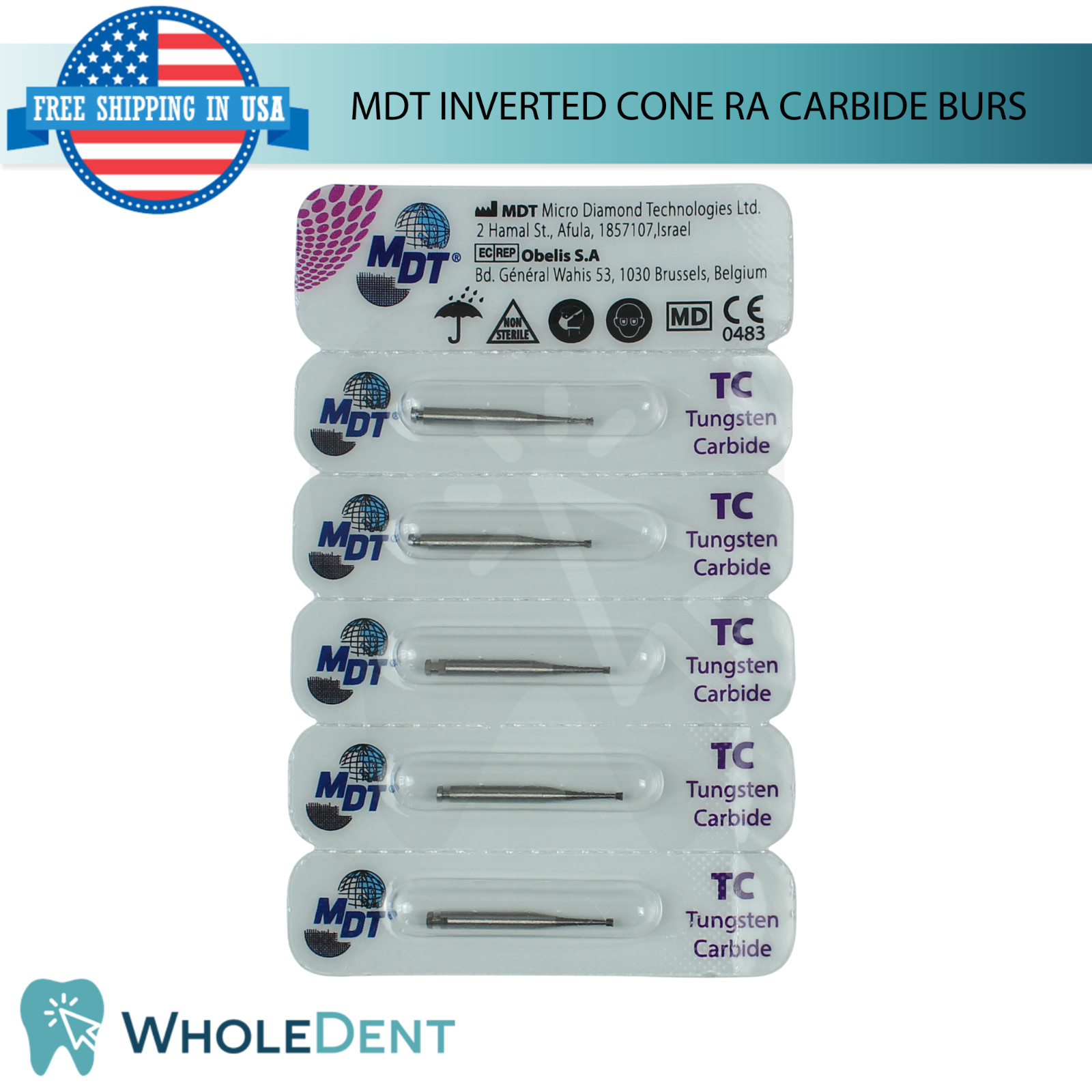 Dental MDT RA Carbide 0perative Inverted Cone Burs Cavity Preparation L19.0mm