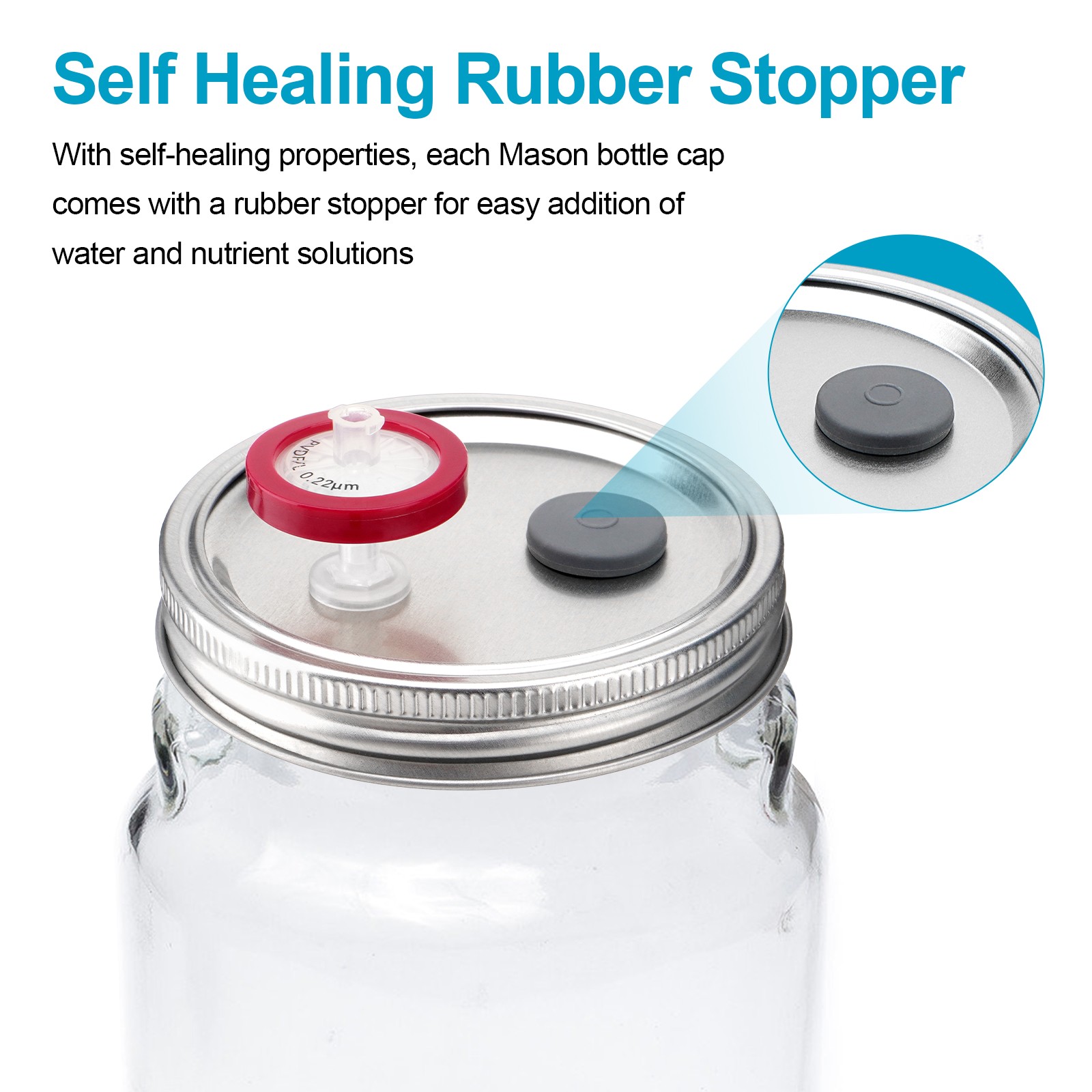 12Pcs Liquid Culture Lid Grain Spawn Cultivation Mason Jar Lid with PTFE Syringe