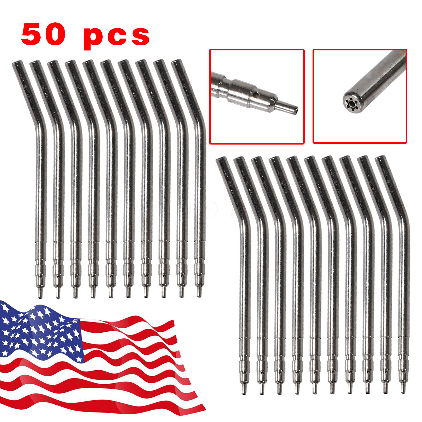 50 pcs USA Dental 3 Way Air Water Spray Triple Syringe W/ Nozzles Tips Tubes 3-1