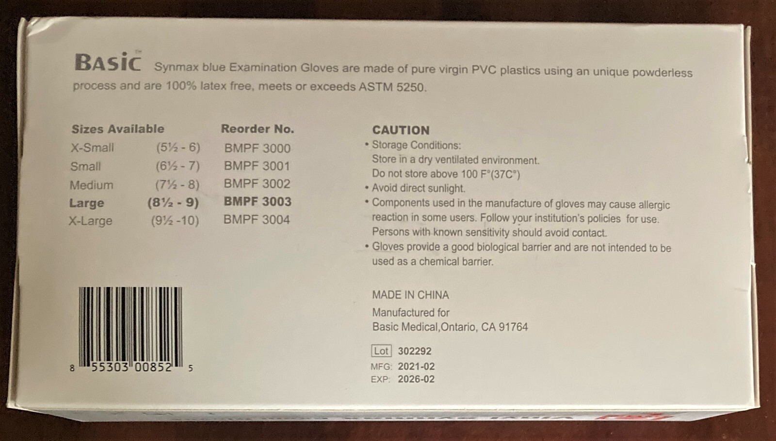 BASIC Medical Vinyl Synmax Exam Gloves Durable Latex Free Large Size Unopened