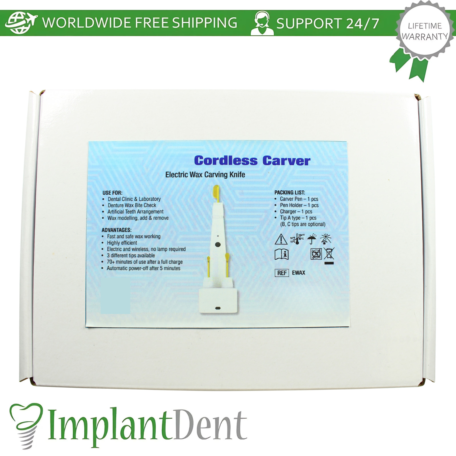 Cordless Dental Wax Carver Wireless Rapid Heat 3 Tips Ergonomic Design