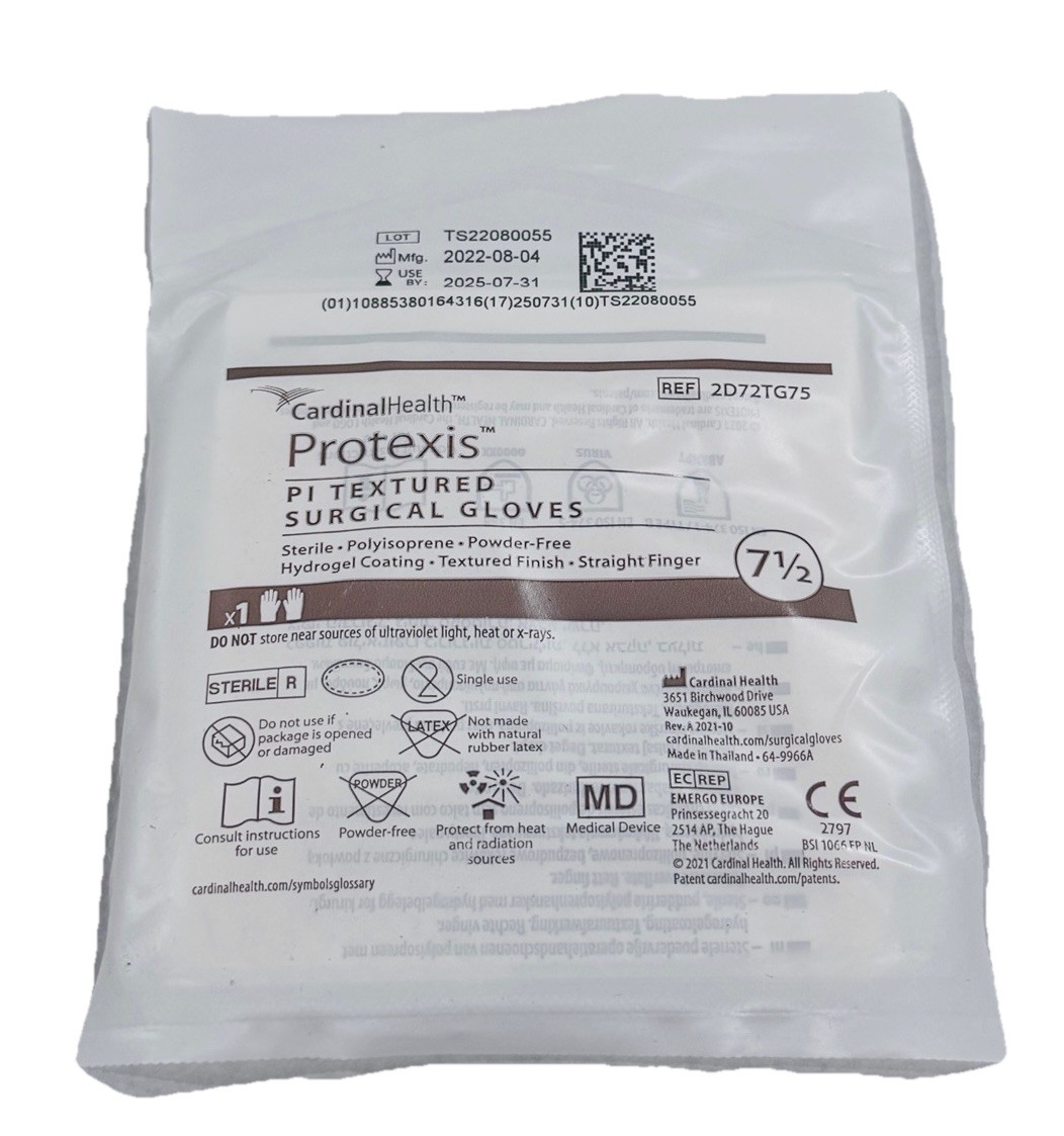 50 X Cardinal Health Protexis PI TEXTURED Sterile Surgical Gloves, Size 7-1/2