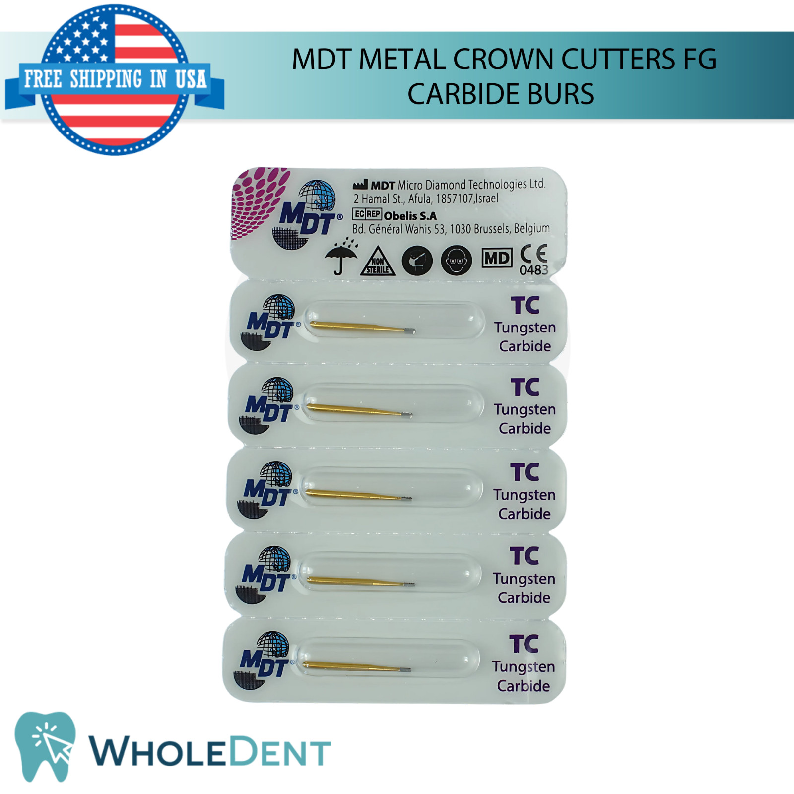 MDT Metal Crown Cutters FG Carbide Burs Removal Metal-based Restoration Dental