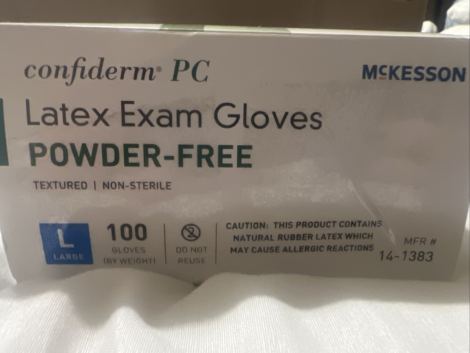 Exam Gloves Powder-Free, Large McKesson 14-1383 Confiderm Latex box of 100