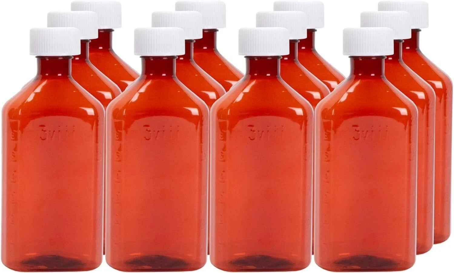 Plastic Amber Oval Liquid Medicine Bottles 8oz Child Resistant Cap – 12 Count
