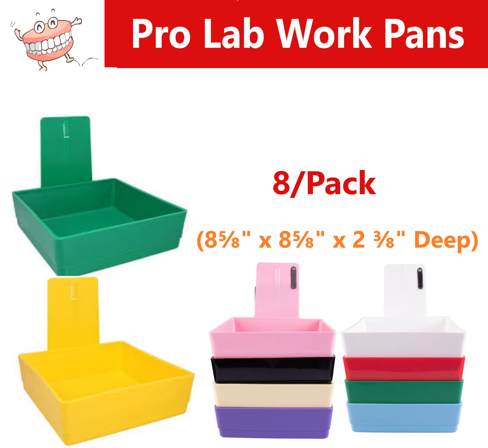 8/Pk, Dental Pro Work Lab Pan Large 8 5/8” x 8 5/8“ x 2 3/8” 209PLP Pro Lab Pans