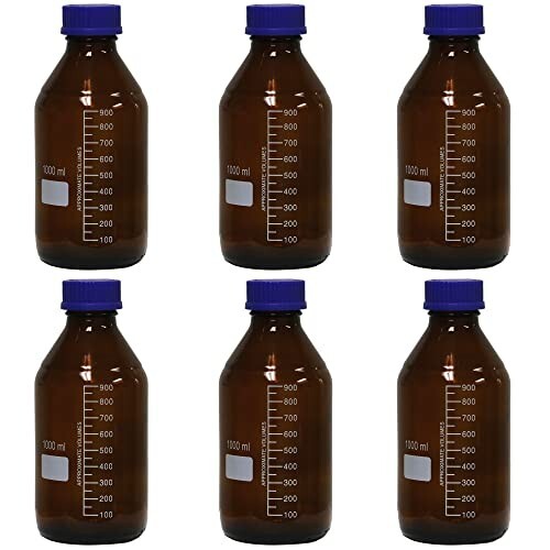 Karter Scientific 1000ml Amber, Glass Round Media Storage Bottle (Pack of 6)