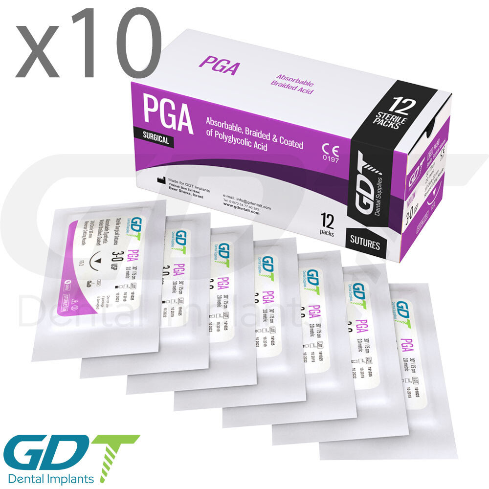 10 Synthetic Braided PGA Ploglyc0lic Sterile Sutur3s 12pcs, 20mm Reverse Cutting