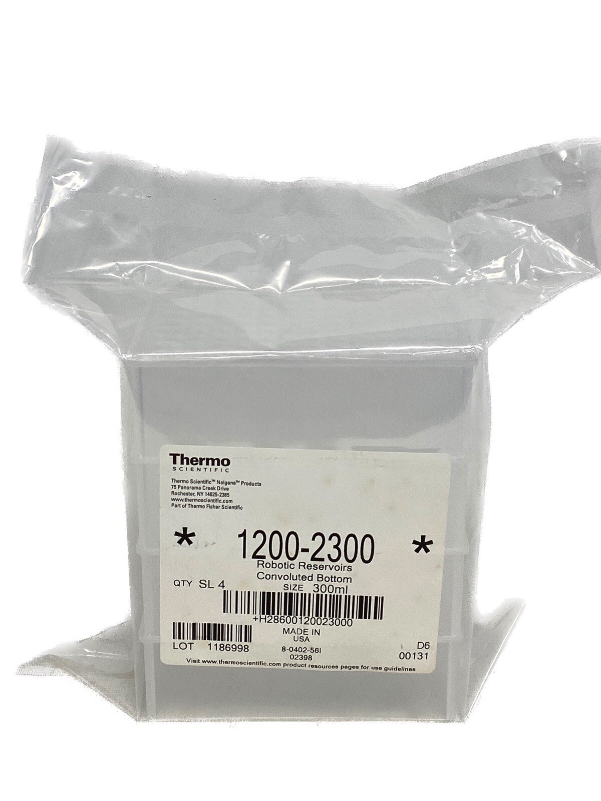 (4/Pk) THERMO 300mL Disposable PP Robotic Reservoirs Convoluted Bottom 1200-2300