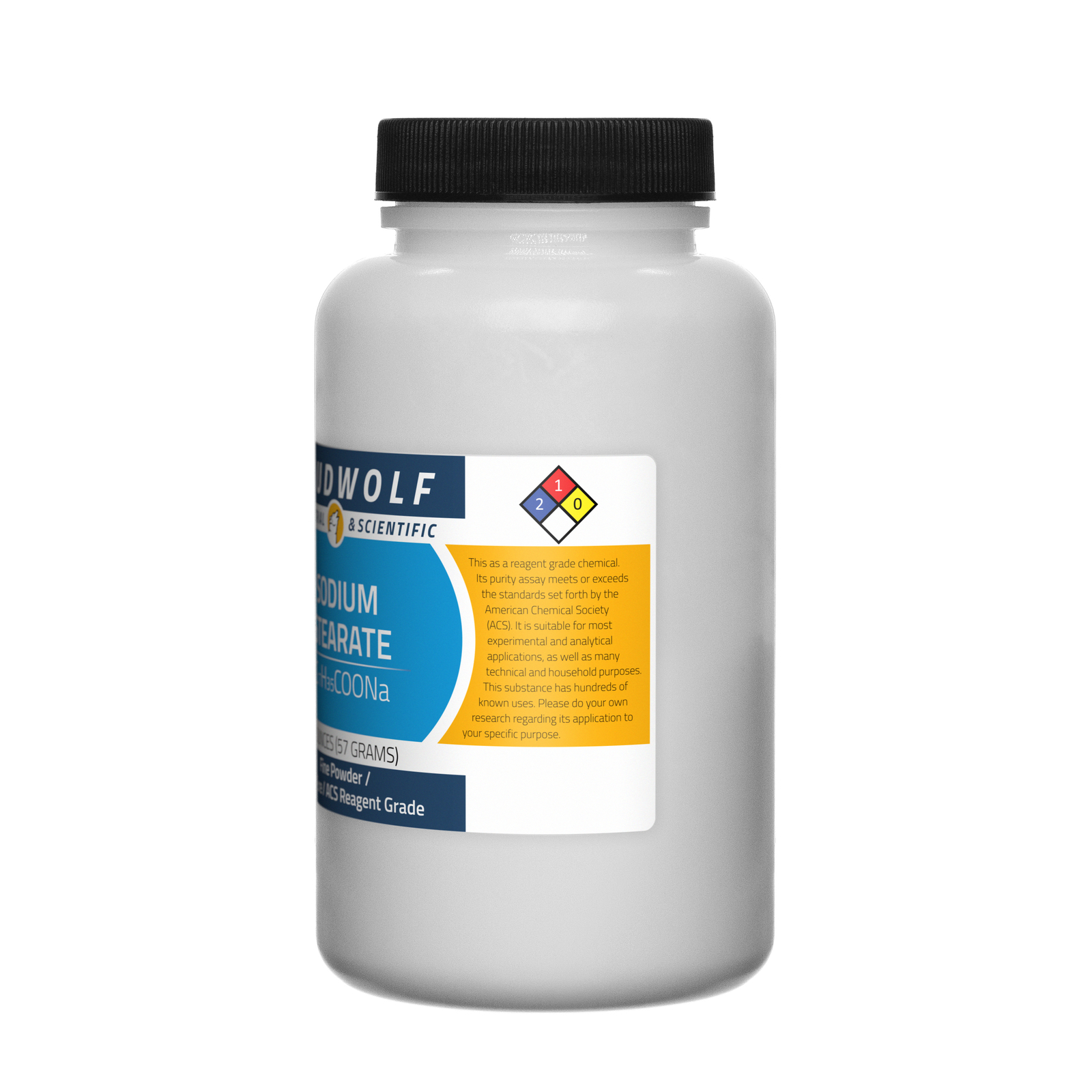 Sodium Stearate, 2oz, ACS Reagent Grade, Sturdy Bottle, SHIPS SAME DAY