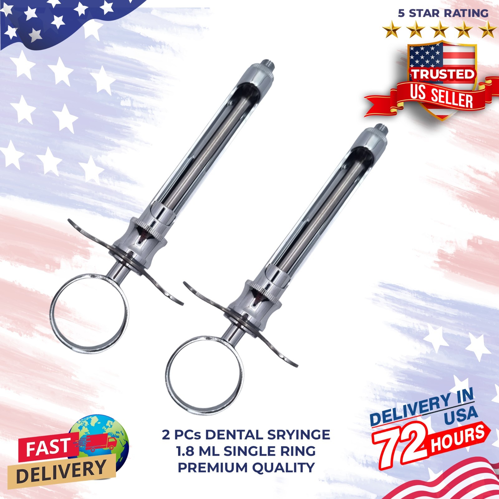 Dental Anesthetic Syringe 1.8ML Singal Ring Premium Quality 2 Pcs