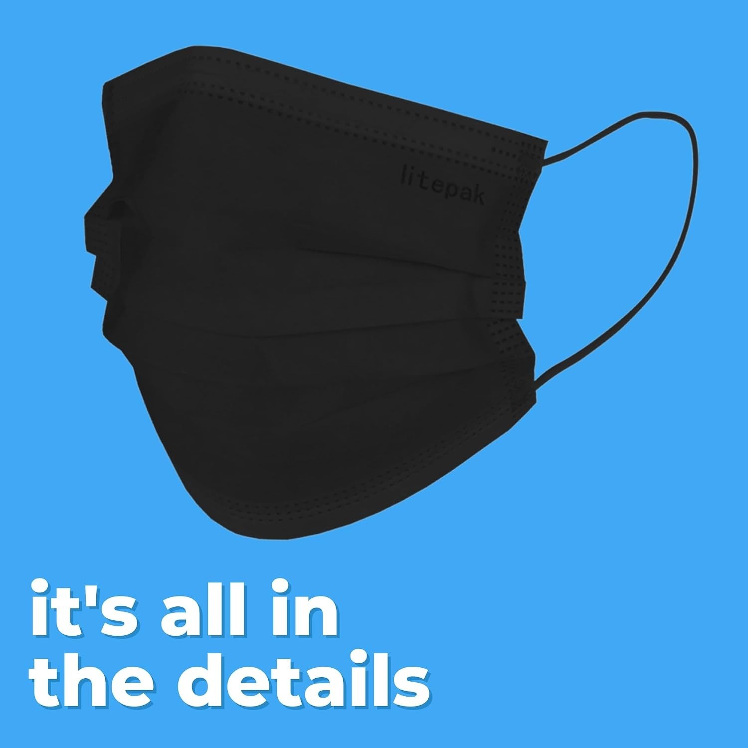 Bulk 1000 Black Disposable Face Masks Adult Lightweight Stretchy Earloop