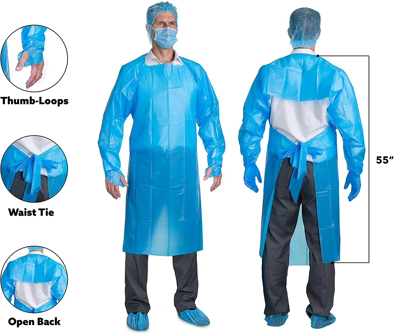 Disposable CPE 35 GSM Gown, Polyethylene Medical Isolation Gown Level 3