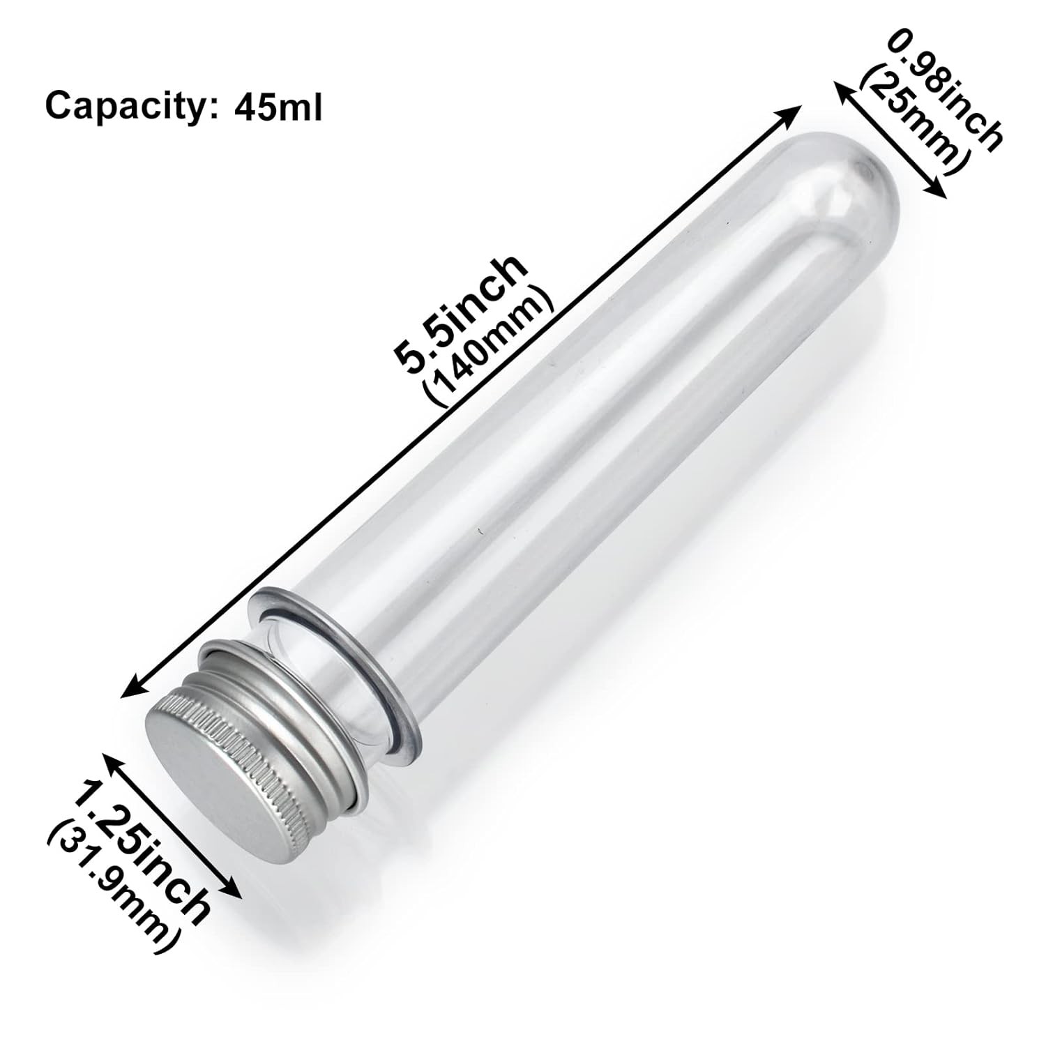 6PCS Plastic Test Tubes with Screw Caps 45ml Clear Tubes for Scientific Experime