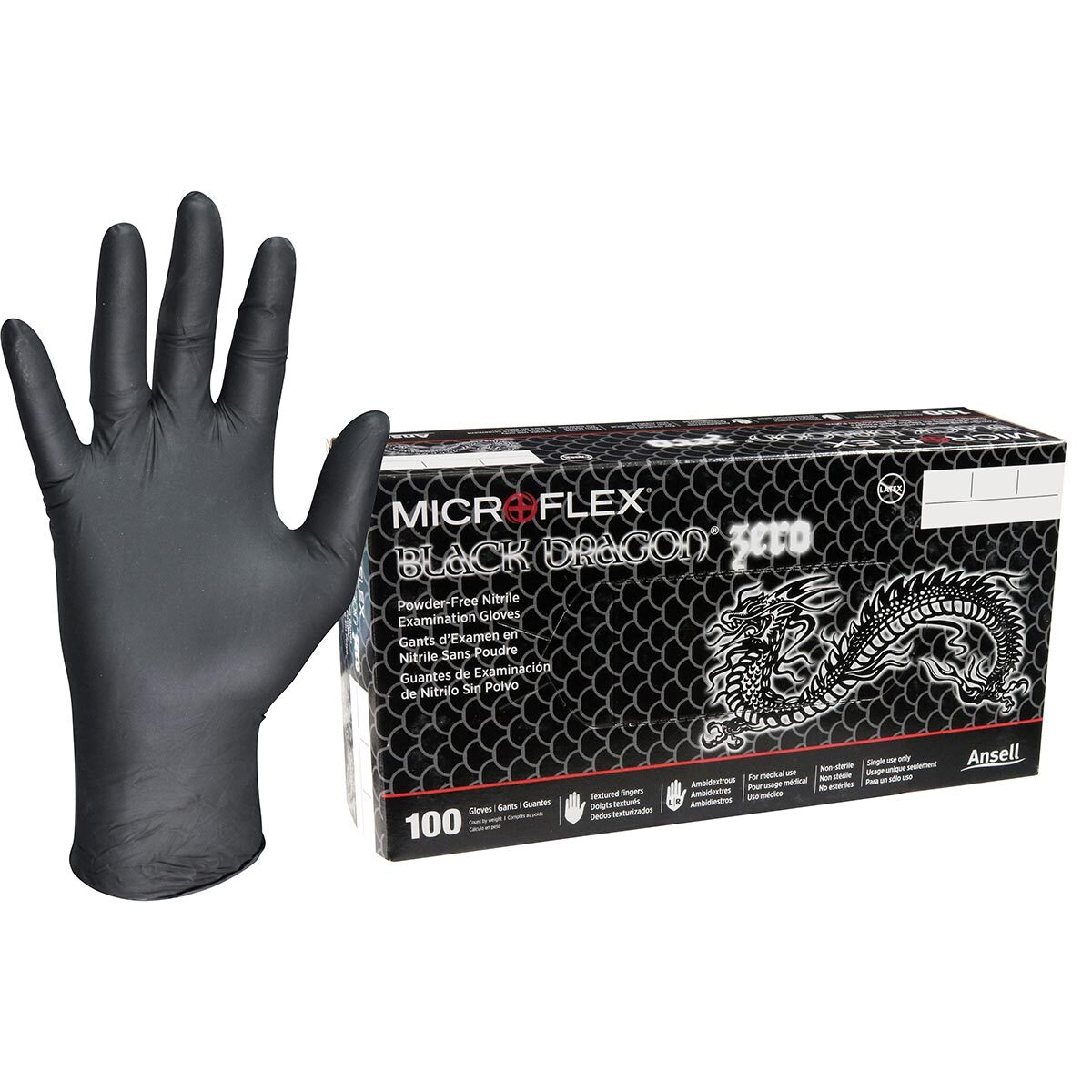 Microflex BD-1004-NPF Black Dragon Zero PF Nitrile Exam Gloves – X-Large