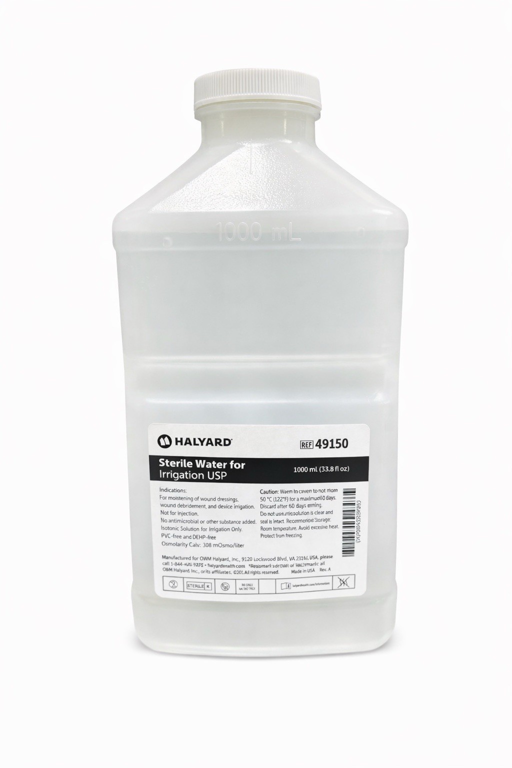 Halyard 49150 Sterile Water Irrigation 1000 mL Bottle PVC-Free and DEHP-Free
