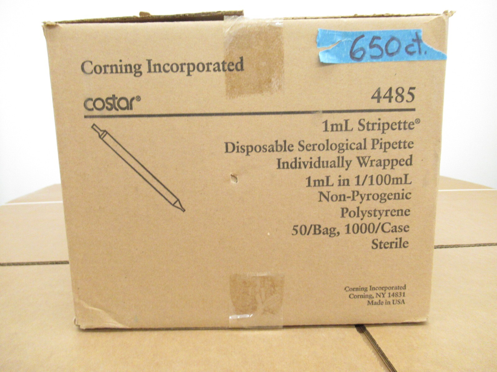 Lot (650) Corning Costar 4485 1mL Stripette Serological Pipets Polystyrene