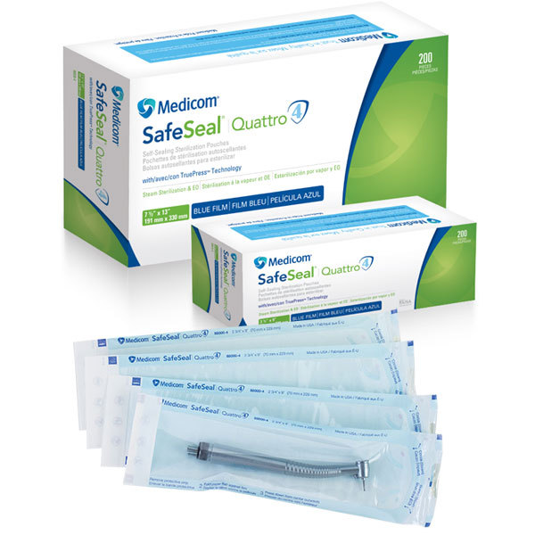 MEDICOM SAFESEAL® QUATTRO STERILIZATION POUCHES, 3½» x 5¼», 200/BX, 5BX/CASE