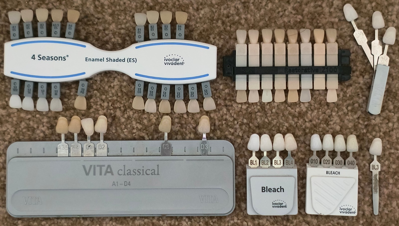 ​Cosmetic Dental Shade Guide Parts Lot Ivoclar 3M Z100 VITA 3D Bleach Tabs Base